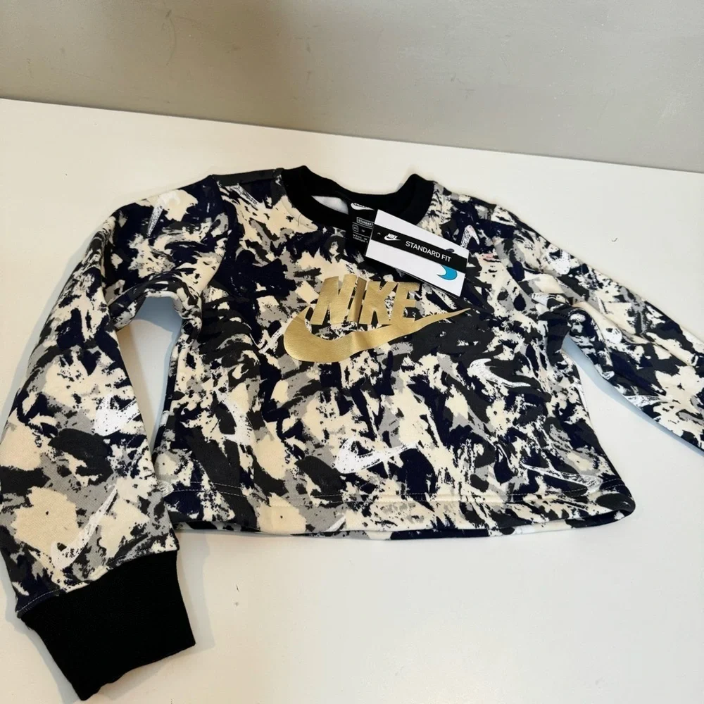New Nike Color Splatter Girls Cropped Crewneck Sweatshirt, Sz xs